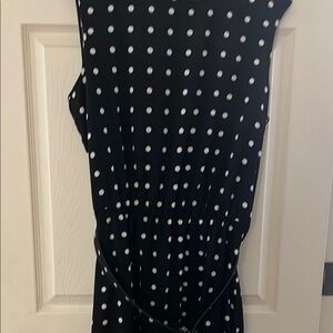 Blair Navy and White Polka Dot belted sleeveless Dress size L